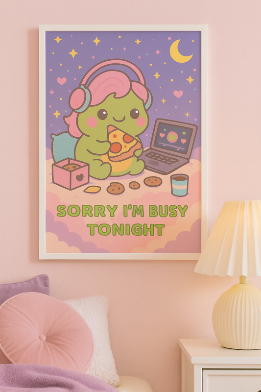 Fruffy the KuteFrog is Busy Tonight - Pastel Cozy Art
