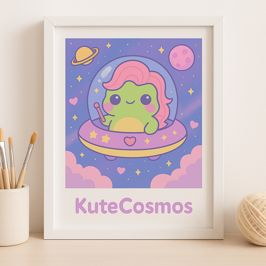Fruffy the KuteFrog in the Candy Spaceship– Kawaii Printable Art